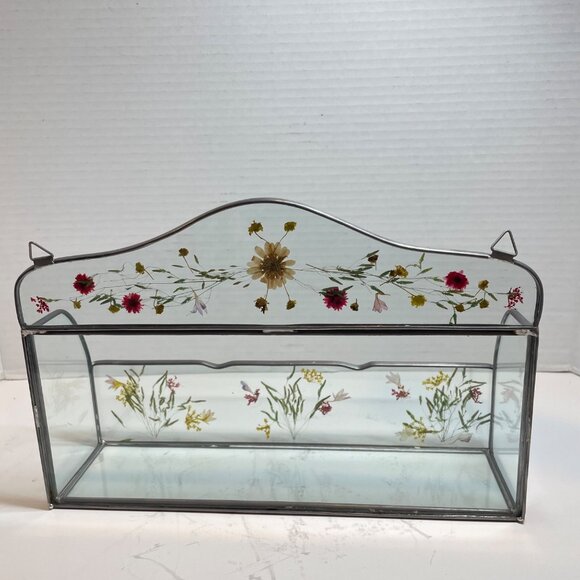 Handcrafted Pressed Flower Glass Wall-Mounted Organizer With Metal Frame - Picture 6 of 14